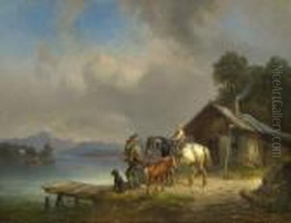 Warten Auf Die Uberfahrt. Oil Painting by Julius Noerr