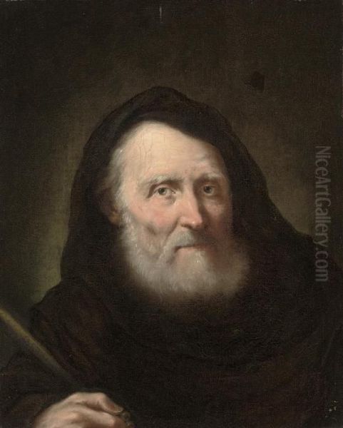 A Hermit Holding A Quill Oil Painting by Giuseppe Nogari