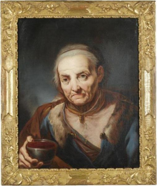 A Tronie Of An Elderly Lady Holding A Bowl Oil Painting by Giuseppe Nogari