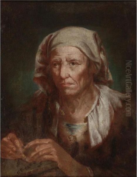 Portrait Of A Woman Wearing A Head Scarf Oil Painting by Giuseppe Nogari