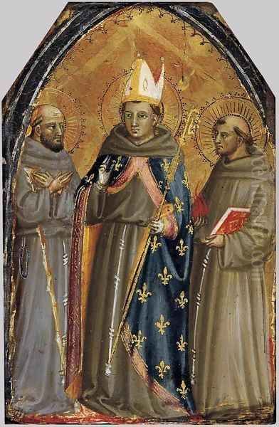 Sts Francis of Assisi, Louis of Toulouse and Anthony of Padua Oil Painting by Bicci Di Lorenzo