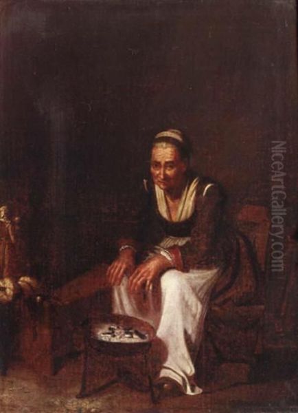 An Old Peasant Woman Oil Painting by Giuseppe Nogari