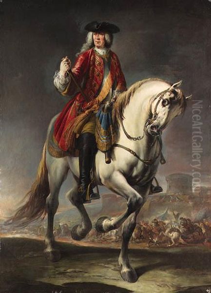 Equestrian Portrait Of Field Marshal Count Johann Matthias Von Derschulenburg Oil Painting by Giuseppe Nogari