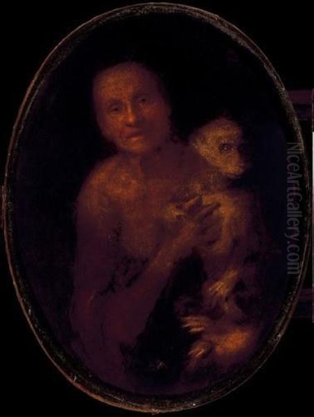 Woman With Monkey Oil Painting by Giuseppe Nogari