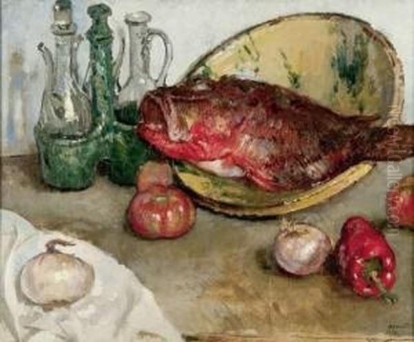 Nature Morte Au Poisson Et Legumes Oil Painting by Isidro Nonell