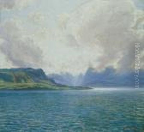 Norwegische Fjordlandschaft (der
 Bjornefjord). Signiert Unten Rechts: Carl Nonn. Ol Auf Leinwand. H 115;
 B 125 Cm. Oil Painting by Carl Nonn