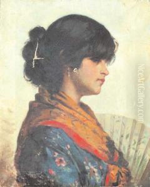 Profilo Di Popolana Con Ventaglio Oil Painting by Luigi Nono