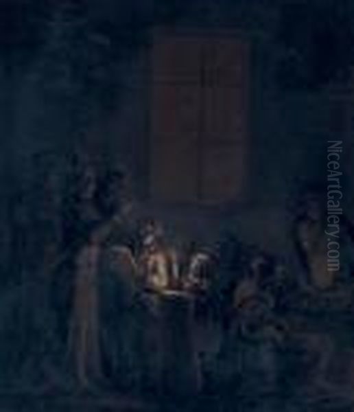 Reading By Candlelight Oil Painting by Jean-Pierre Norblin De La Gourdaine