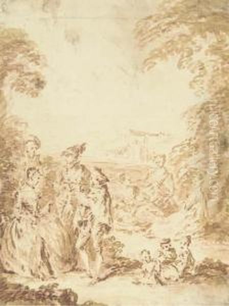 Un Groupe De Personnages Elegants Dans Un Parc Oil Painting by Jean-Pierre Norblin De La Gourdaine