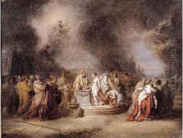 Scene De Sacrifice Antique Oil Painting by Jean-Pierre Norblin De La Gourdaine