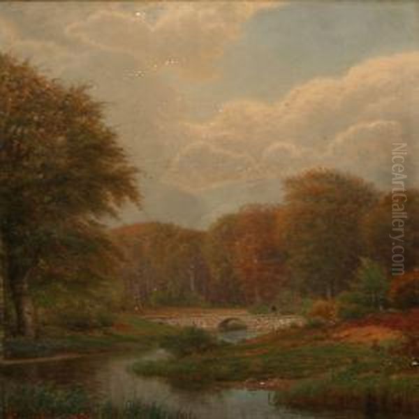 A Creek In A Forest At Late Summer Oil Painting by Nordahl Peter Frederik Grove