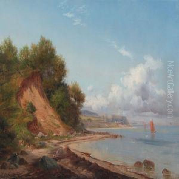 Coastal Scenery With Smal Sailboats Oil Painting by Nordahl Peter Frederik Grove