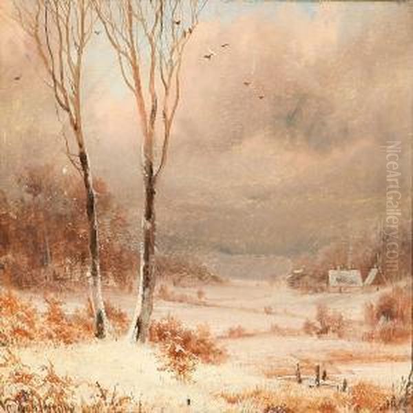 Winter Landscape Oil Painting by Nordahl Peter Frederik Grove