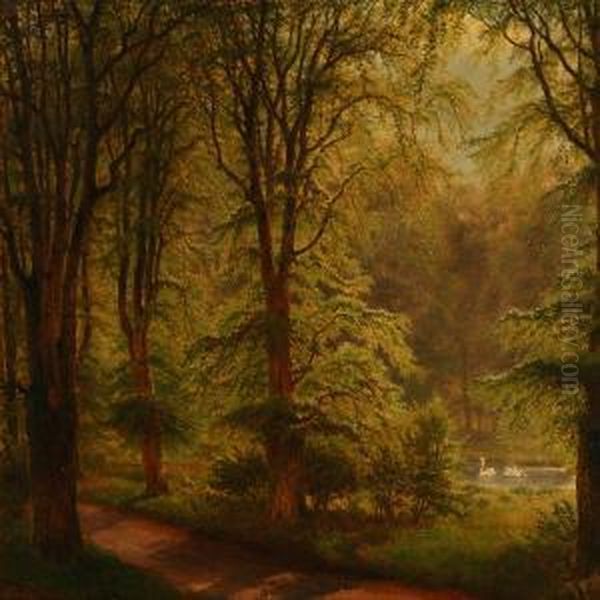 Woodland Scene Withslotssoen In Horsholm Oil Painting by Nordahl Peter Frederik Grove