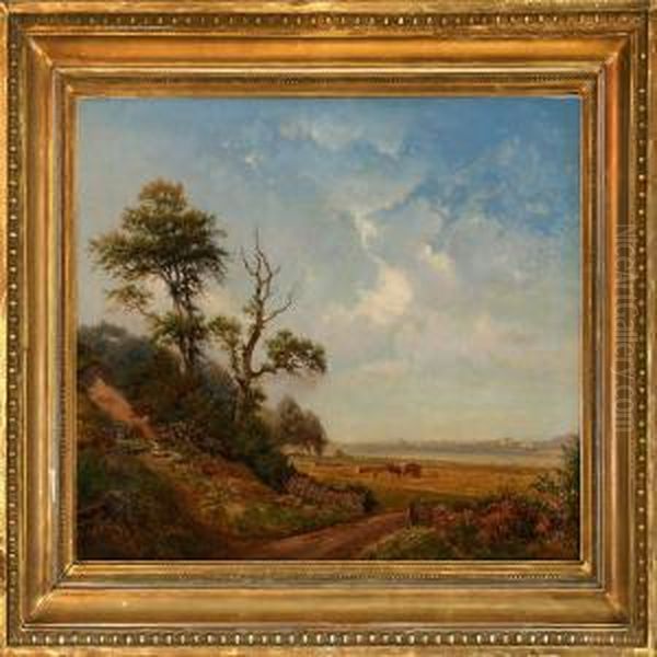 Harvest Landscape Oil Painting by Nordahl Peter Frederik Grove