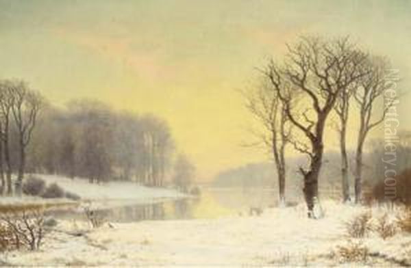 Early Morning In Winter Oil Painting by Nordahl Peter Frederik Grove