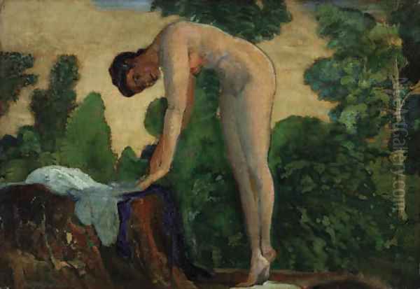 Nude in Forest Oil Painting by Arthur Bowen Davies