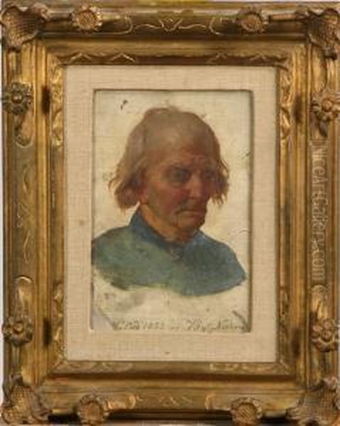 Portrattstudie, Signerad Och Daterad Bgt Nordenberg 1853, Olja Pa Kartong, 18 X 12 Cm Oil Painting by Bengt Nordenberg