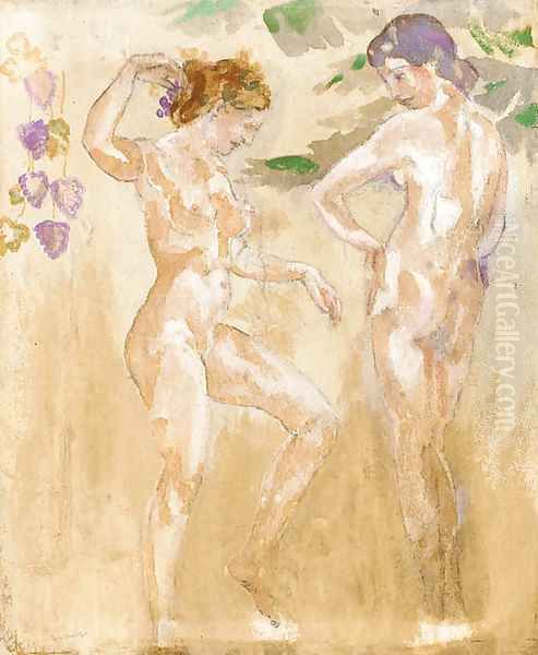 Two Nude Figures Oil Painting by Arthur Bowen Davies