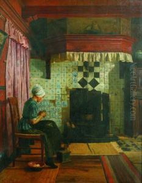 Junge Frau Beim Kartoffelschalen. Oil Painting by Henrik Nordenberg