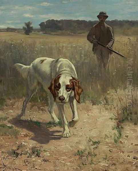 Quail Hunting, circa 1890's Oil Painting by John Henry Dolph