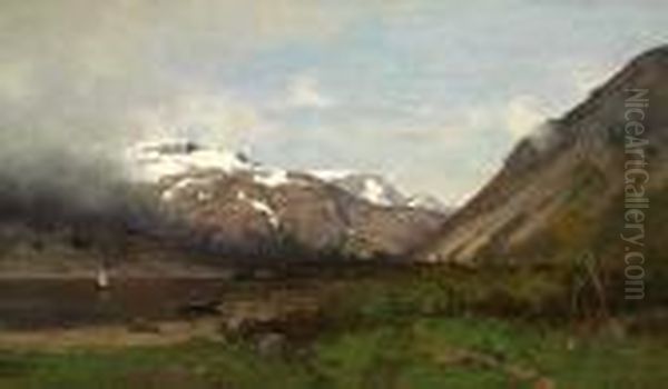 Fjellvann Med Bater Oil Painting by Axel Wilhelm Nordgren