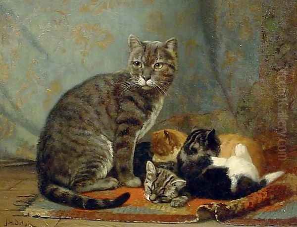 Mother and her Kittens Oil Painting by John Henry Dolph