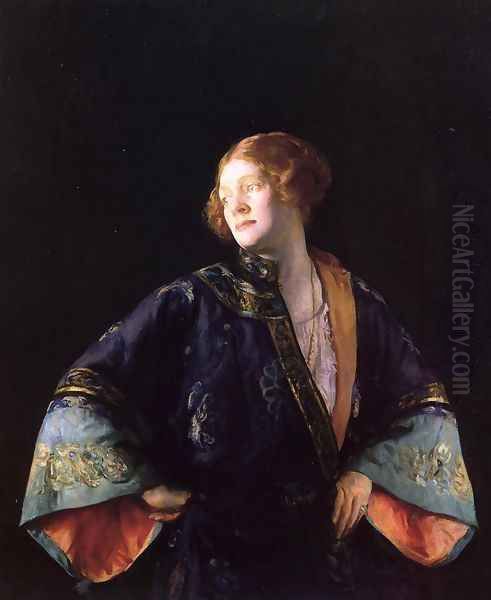 The Blue Mandarin Coat (or The Blue Kimono) Oil Painting by Joseph Rodefer DeCamp