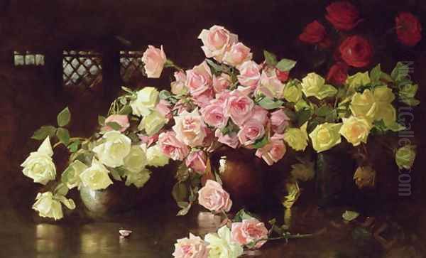 Still life with Roses, c.1890 Oil Painting by Joseph Rodefer DeCamp