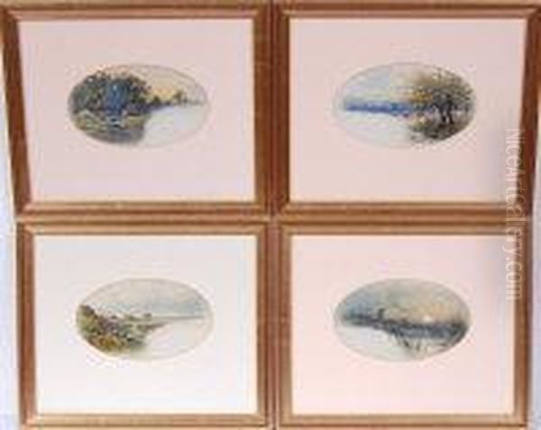 Set Of Four Norfolk River Landscapes Oil Painting by George Parsons Norman