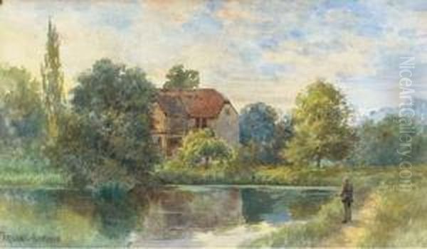 Fly-fishing Before A Watermill Oil Painting by George Parsons Norman