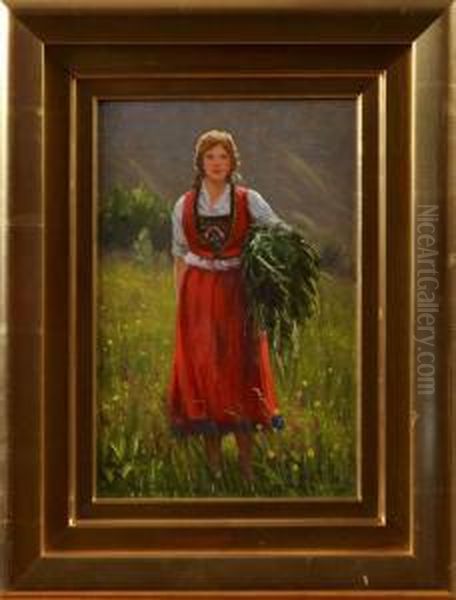 Flicka Ifolkdrakt Oil Painting by Emma Pastor Normann