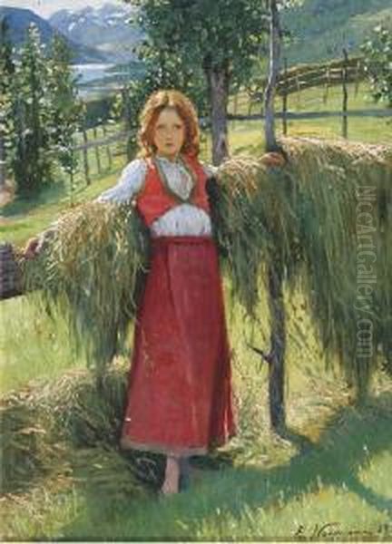 Goldilocks: A Norwegian Country Girl Oil Painting by Emma Pastor Normann