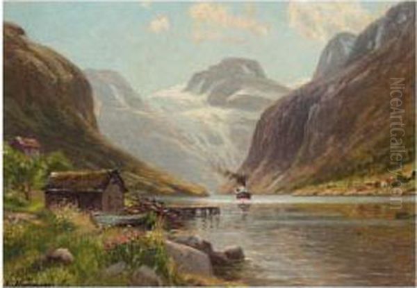 Sailing Down A Fjord Oil Painting by Emma Pastor Normann