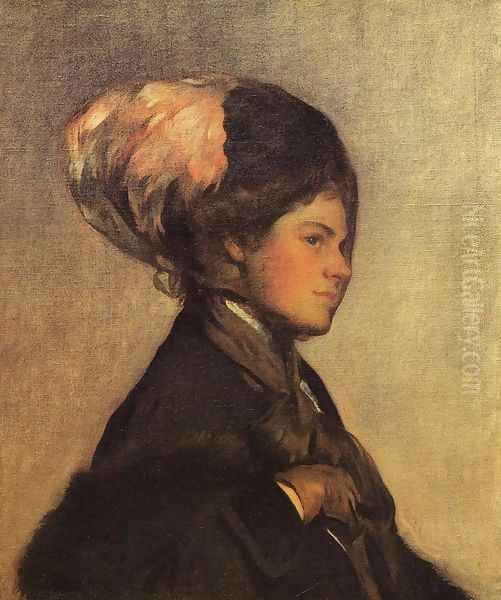 The Pink Feather (or The Brown Veil) Oil Painting by Joseph Rodefer DeCamp