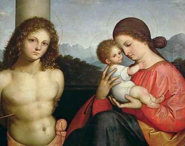 Madonna and Child with St Sebastian Oil Painting by Giovanni Agostino Da Lodi