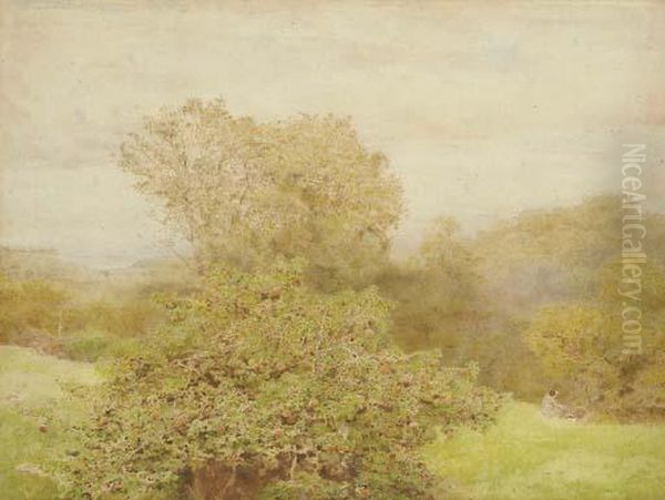 Spring In A Western Orchard Oil Painting by John William North