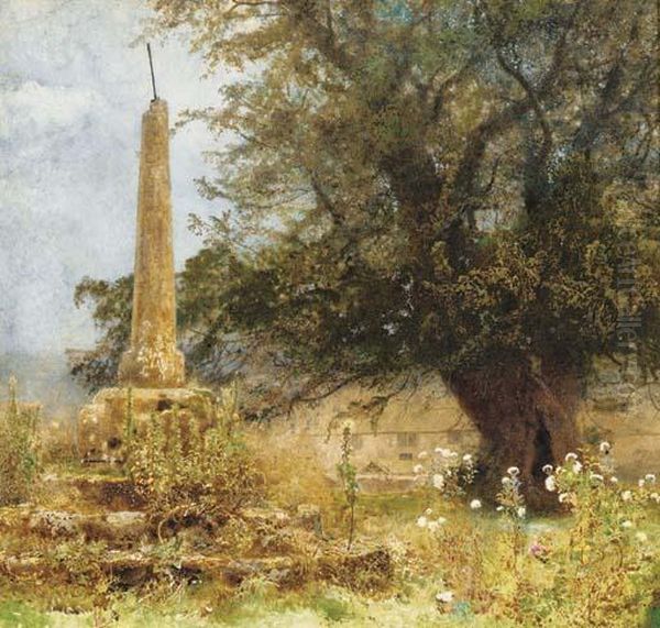 An Old Cross In A Western Churchyard Oil Painting by John William North