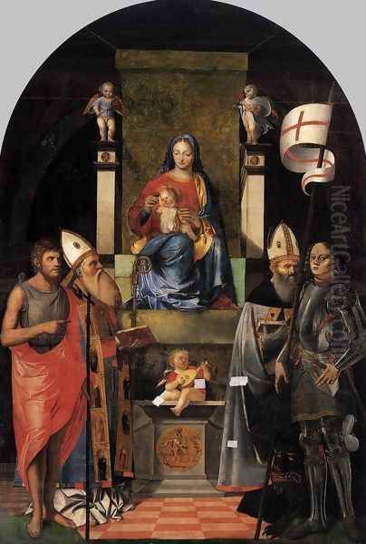 Virgin and Child Enthroned with Saints c.1510 Oil Painting by Giovanni Agostino Da Lodi