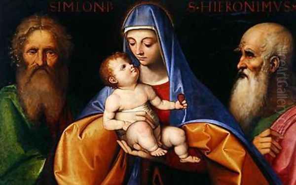 Virgin and Child with Saint Simon and Saint Jerome Oil Painting by Giovanni Agostino Da Lodi