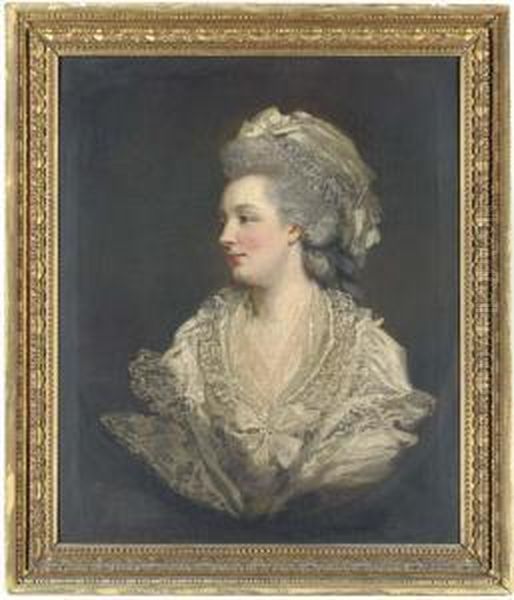 Portrait Of Mary Baylay, Nee 
Foster, Of Stoke Damerall Near Plymouth, Bust-length, In A Lace Dress 
And Cap, Feigned Oval Oil Painting by James Northcote