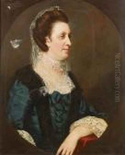 Portrait Of A Lady, Said To Be 
Catherine Northcote, Half-length, In A Blue, Lace-trimmed Dress With A 
White Lace Cap Oil Painting by James Northcote