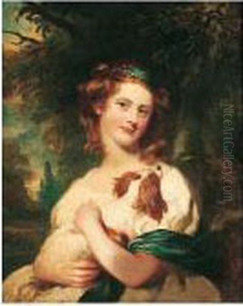 Portrait Of A Young Girl With A Blenheim Spaniel Oil Painting by James Northcote