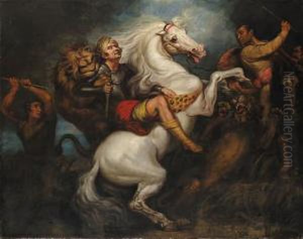 A Lion Hunt Oil Painting by James Northcote