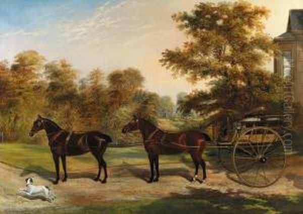 Carriage Horses Harnessed In Tandem Oil Painting by Benjamin Cam Norton