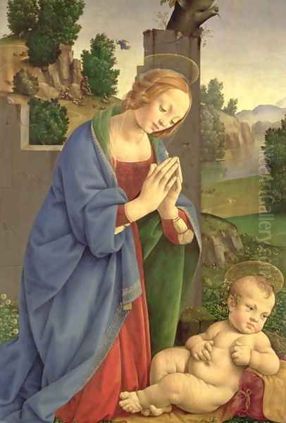 The Virgin Adoring the Child 1490-1500 Oil Painting by Lorenzo Di Credi