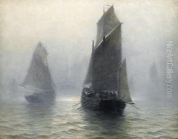 Sailing Boats In The Mist Oil Painting by William Edward Norton