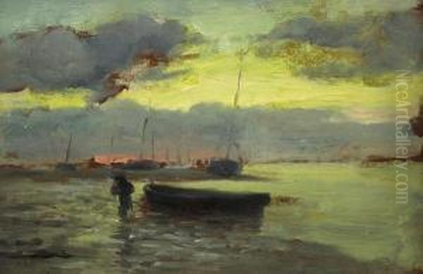 Boats At Sunset Oil Painting by William Edward Norton