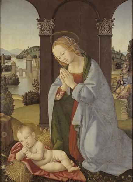 Adoration of the Virgin Oil Painting by Lorenzo Di Credi