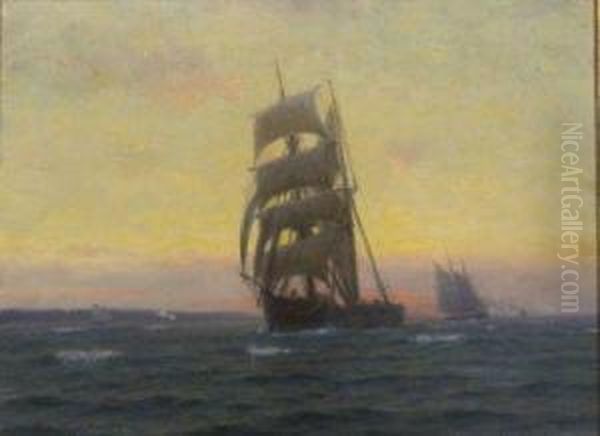 Sailing At Sunset Oil Painting by William Edward Norton